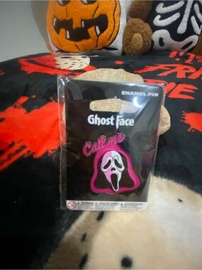 'Call Me' Pink Ghost Face Enamel Pin